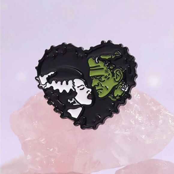 Gothic Frankenstein & Bride of Frankenstein Brooch, Vintage inspired, Ro… - Picture 1 of 2